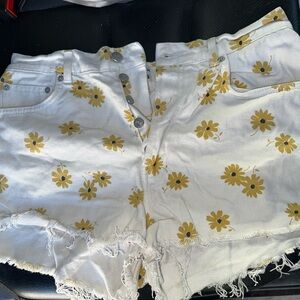 Reformation White and Yellow Floral Jean Shorts